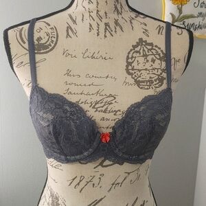 Victoria's Secret Lined Demi Dream Angels Bra 34B Steel Grey Lace